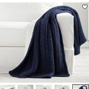 Pottery Barn Cozy Cable Knit Navy Blue Throw Blanket